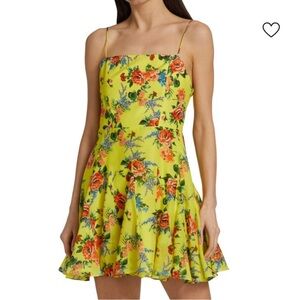 ALICE + OLIVIA Ginny Floral Minidress Silk Blend Yellow Size 14